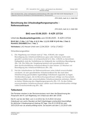 Vorschauseite 1: Berechnung des Urlaubsabgeltungsanspruchs – Referenzzeitraum