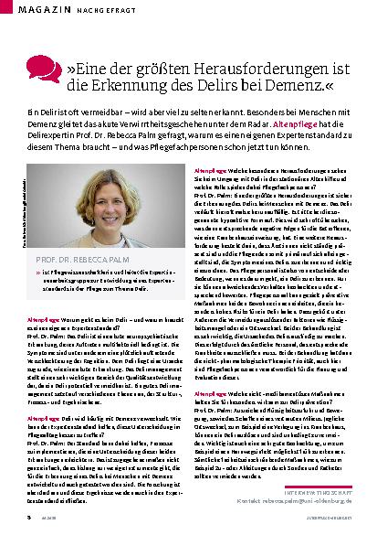Vorschauseite 1: »Eine der größten Herausforderungen ist die Erkennung des Delirs bei Demenz. «