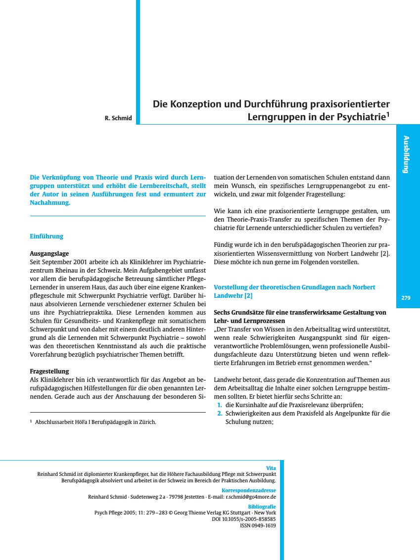 Vorschauseite 1: Die Konzeption und Durchführung praxisorientierter Lerngruppen in der Psychiatrie