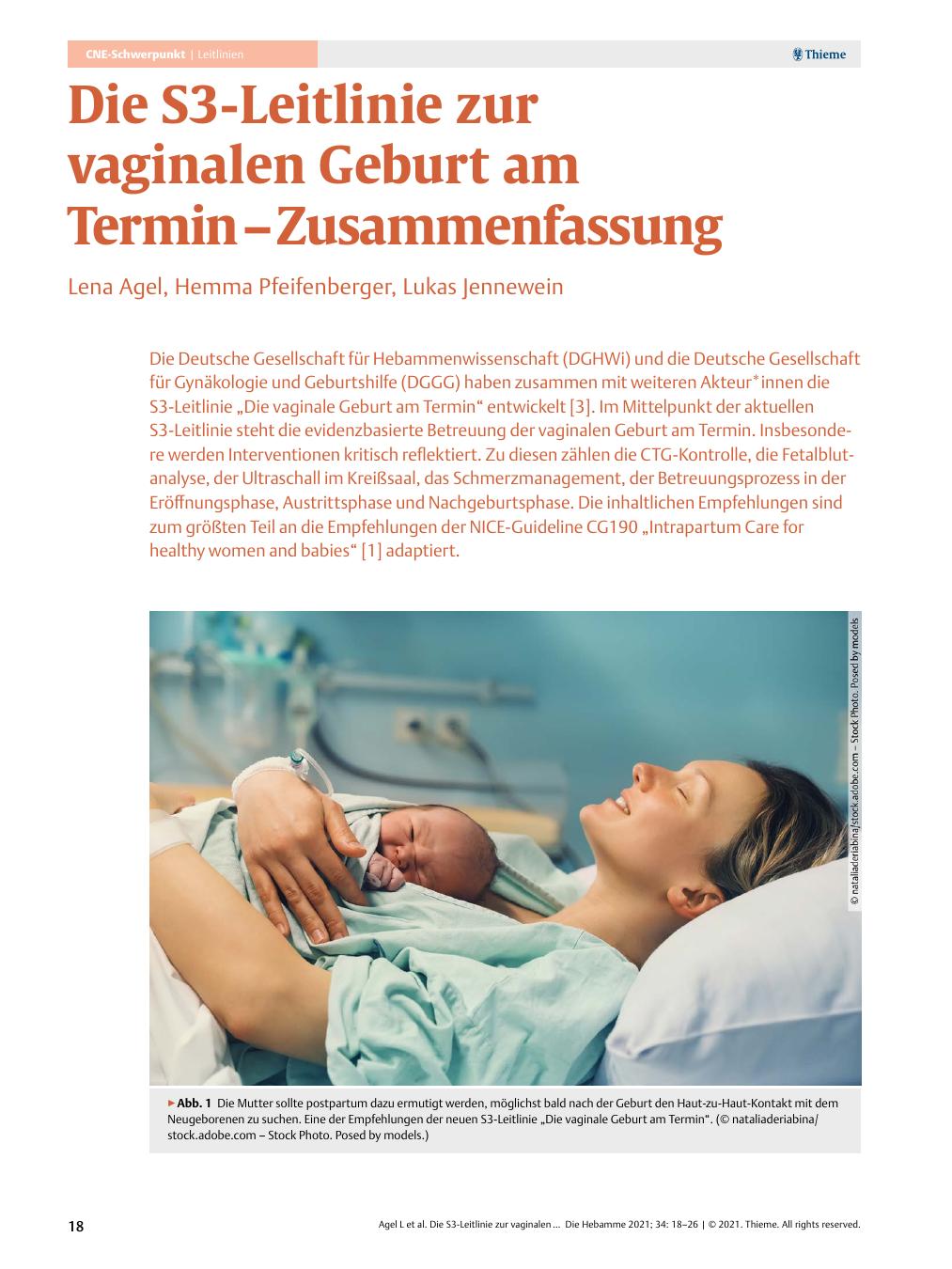 Vorschauseite 1: Die S3-Leitlinie zur vaginalen Geburt am Termin – Zusammenfassung