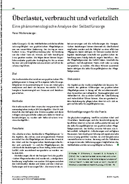 Vorschauseite 1: Überlastet, verbraucht und verletzlich. Eine phänomenologische Analyse der Selbstfürsorge.