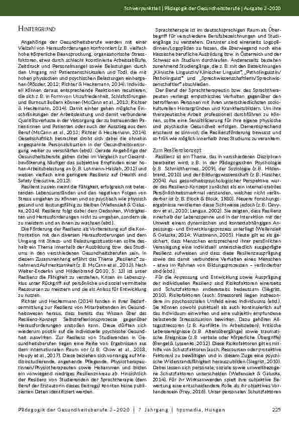 Vorschauseite 2: Resilienz und deren Förderung im Studium: Ergebnisse einer schriftlichen Befragung von Studierenden der Sprachtherapie