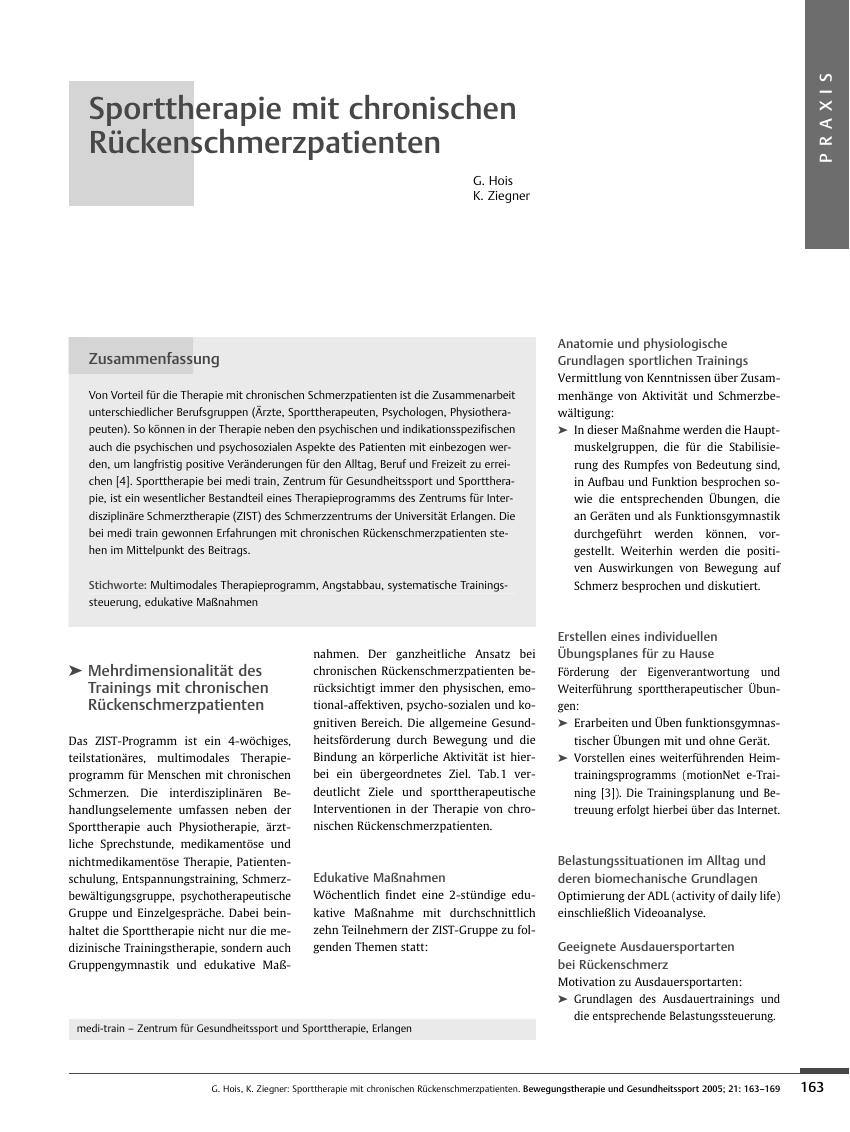 Vorschauseite 1: Sporttherapie mit chronischen Rückenschmerzpatienten