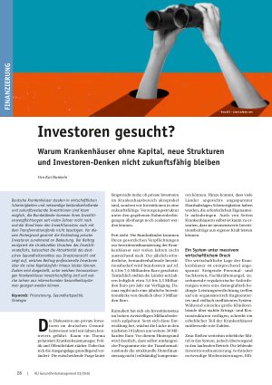 Vorschauseite 1: Investoren gesucht? Warum Krankenhäuser ohne Kapital, neue Strukturen und Investoren-Denken nicht zukunftsfähig bleiben