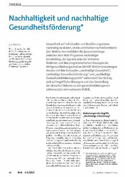 Vorschauseite 1: Nachhaltigkeit und nachhaltige Gesundheitsförderung