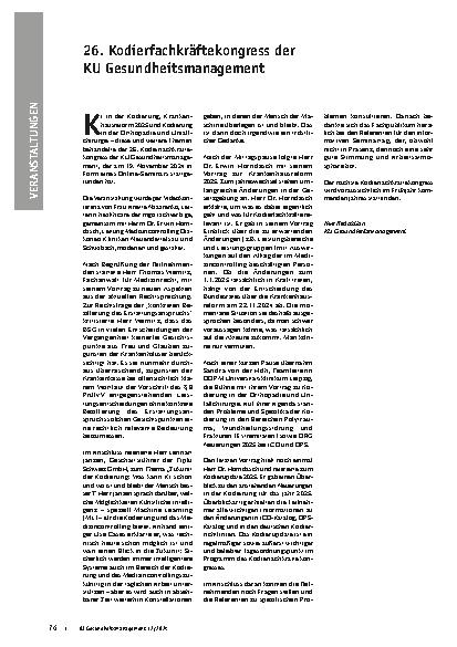 Vorschauseite 1: 26. Kodierfachkräftekongress des KU Gesundheitsmanagements