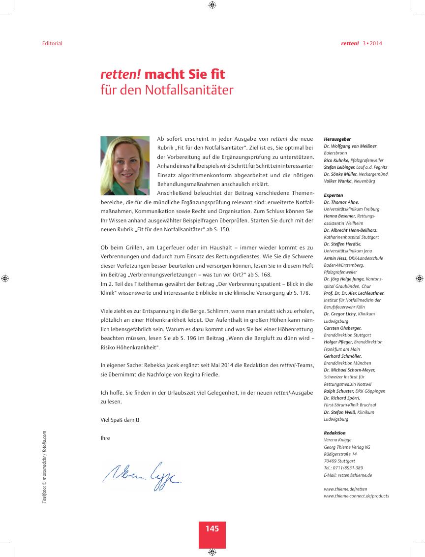 Vorschauseite 1: retten! macht Sie fit ? für den Notfallsanitäter