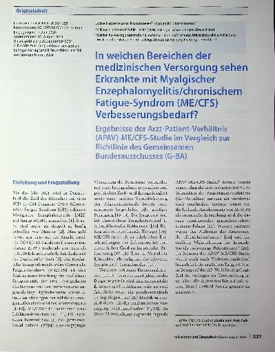 Vorschauseite 1: In welchen Bereichen der medizinischen Versorgung sehen Erkrankte mit Myalgischer Enzephalomyelitis/chronischem Fatigue-Syndrom (ME/CFS) Verbesserungsbedarf?