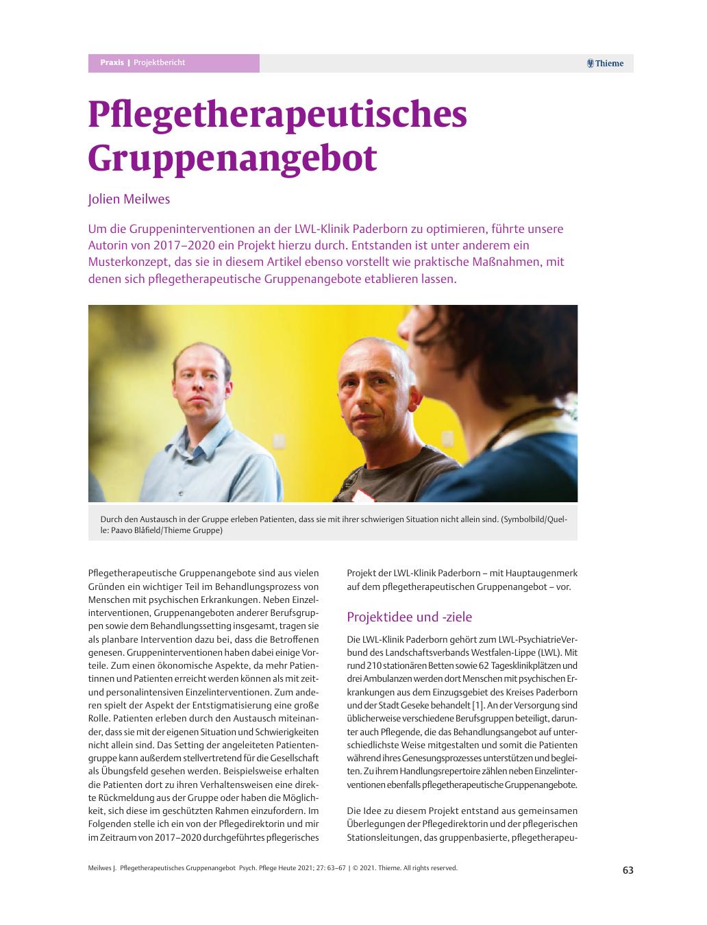 Vorschauseite 1: Pflegetherapeutisches Gruppenangebot