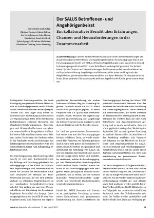 Vorschauseite 1: Der SALUS Betroffenenund Angehörigenbeirat. Ein kollaborativer Bericht über Erfahrungen, Chancen und Herausforderungen in der Zusammenarbeit