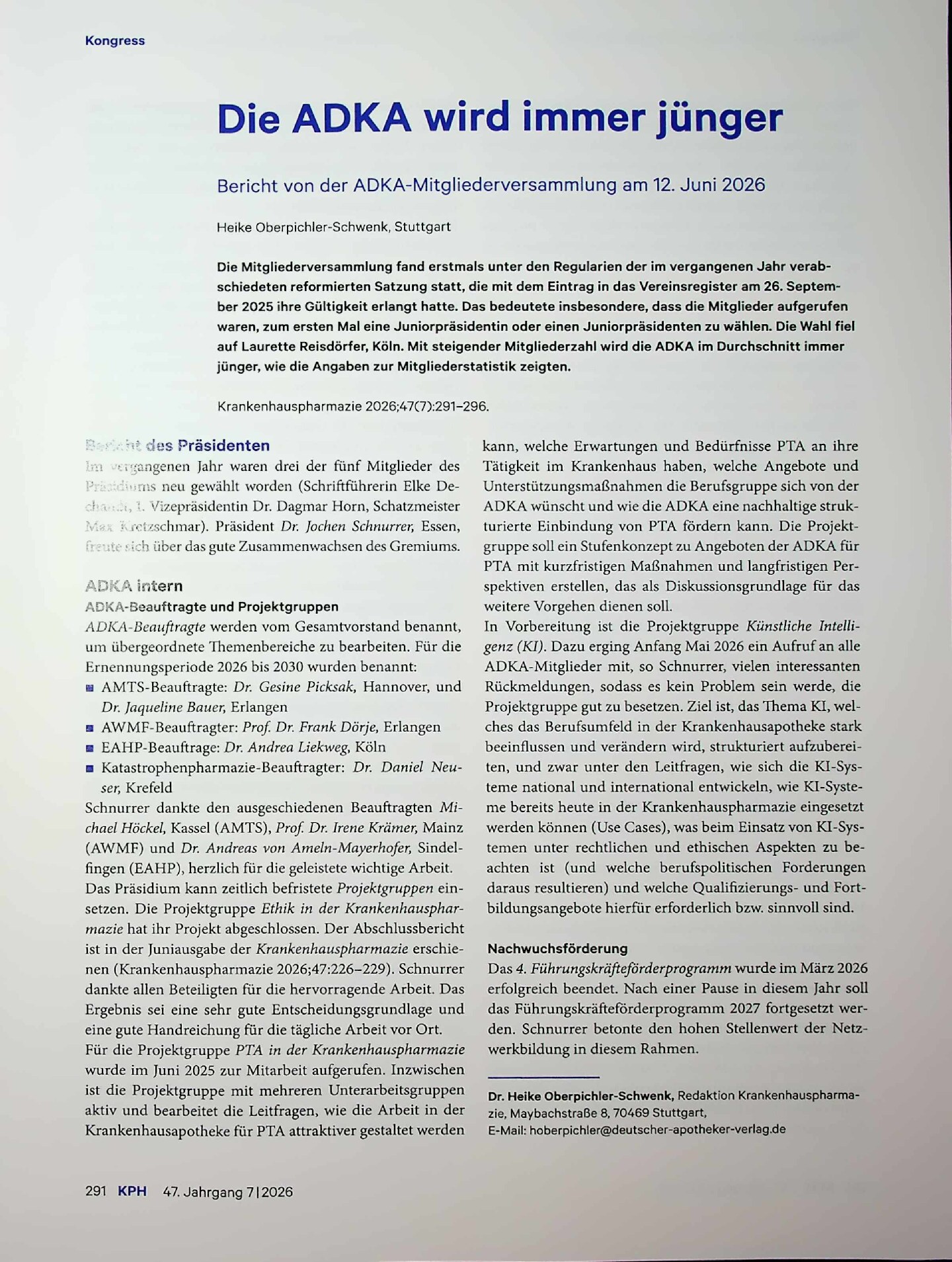 Vorschauseite 1: Die ADKA wird immer jünger. Bericht von der ADKA-Mitgliederversammlung am 12. Juni 2026