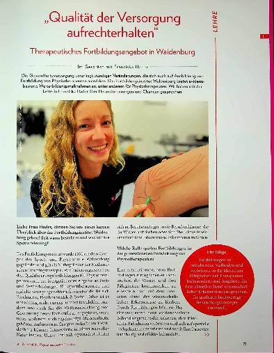 Vorschauseite 1: „Qualität der Versorgung | aufrechterhalten“ Therapeutisches Fortbildungsangebot in Waldenburg