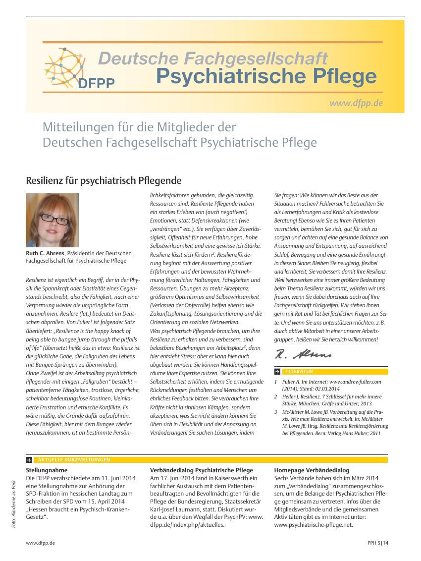 Vorschauseite 1: Mitteilungen für die Mitglieder der Deutschen Fachgesellschaft Psychiatrische Pflege