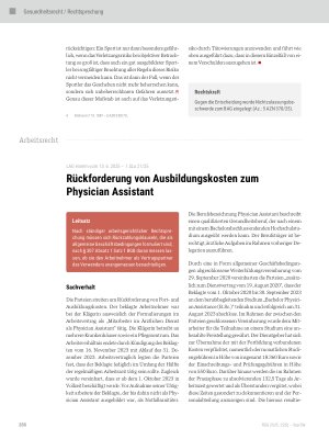 Vorschauseite 1: Rückforderung von Ausbildungskosten zum Physician Assistant