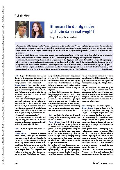 Vorschauseite 1: Ehrenamt in der DGS oder „Ich bin dann mal weg!“?