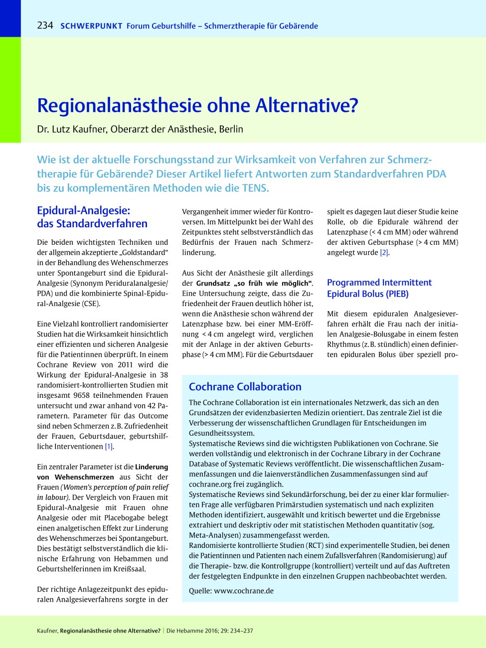 Vorschauseite 1: Regionalanästhesie ohne Alternative?