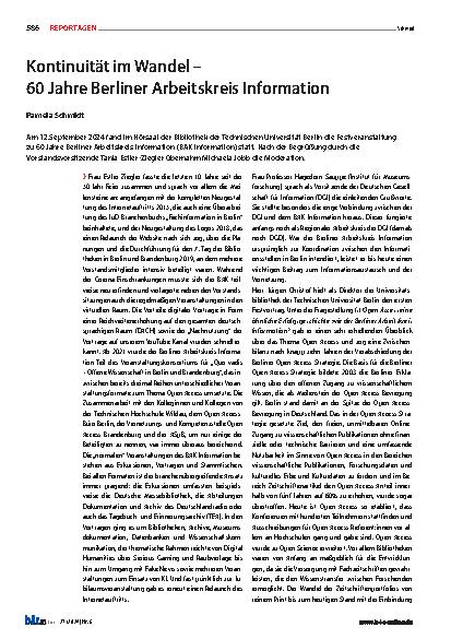 Vorschauseite 1: Kontinuität im Wandel – 60 Jahre Berliner Arbeitskreis Information