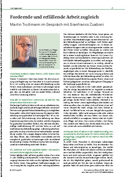 Vorschauseite 1: Fordernde und erfüllende Arbeit zugleich Martin Truttmann im Gespräch mit Gianfranco Zuaboni