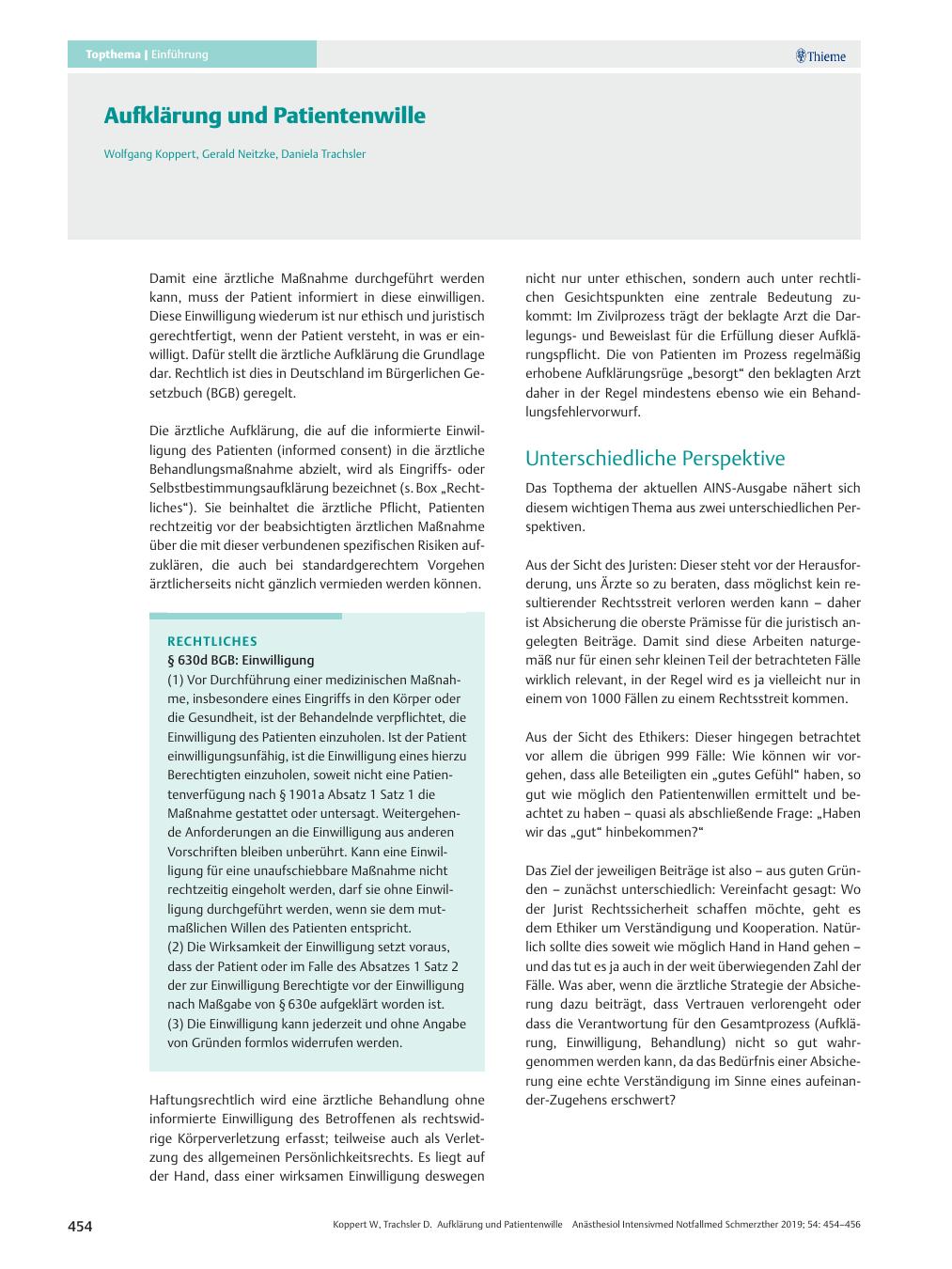 Vorschauseite 1: Aufklärung und Patientenwille