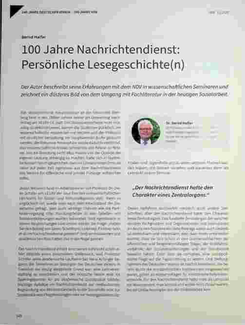 Vorschauseite 1: 100 Jahre Nachrichtendienst: Persönliche Lesegeschichte(n)