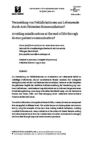 Vorschauseite 1: Vermeidung von Fehlallokationen am Lebensende durch Arzt-Patienten-Kommunikation?