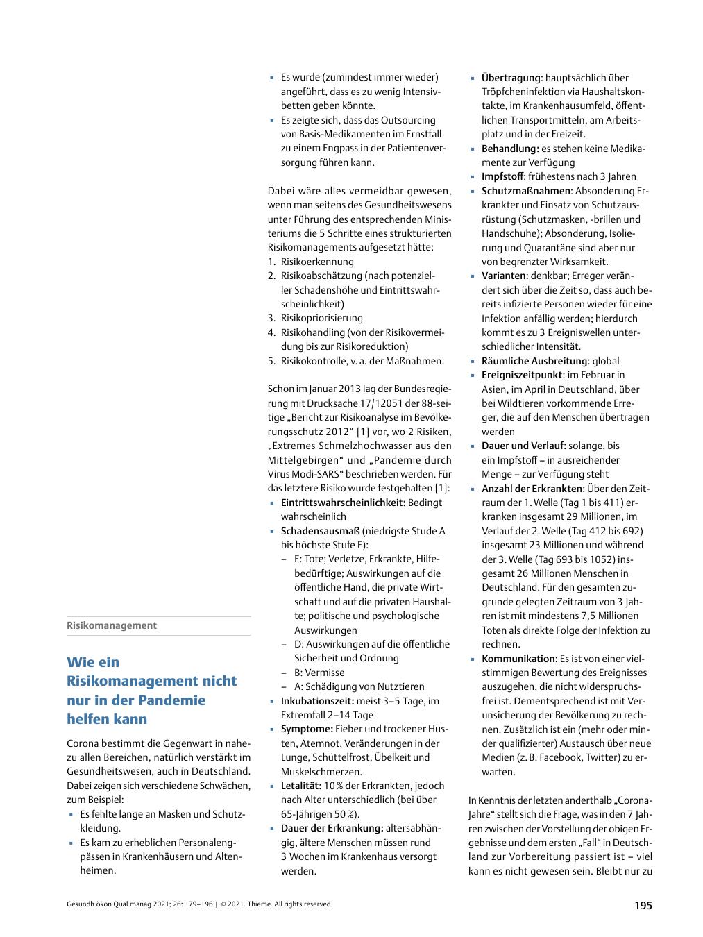 Vorschauseite 1: Risikomanagement - Wie ein Risikomanagement nicht nur in der Pandemie helfen kann