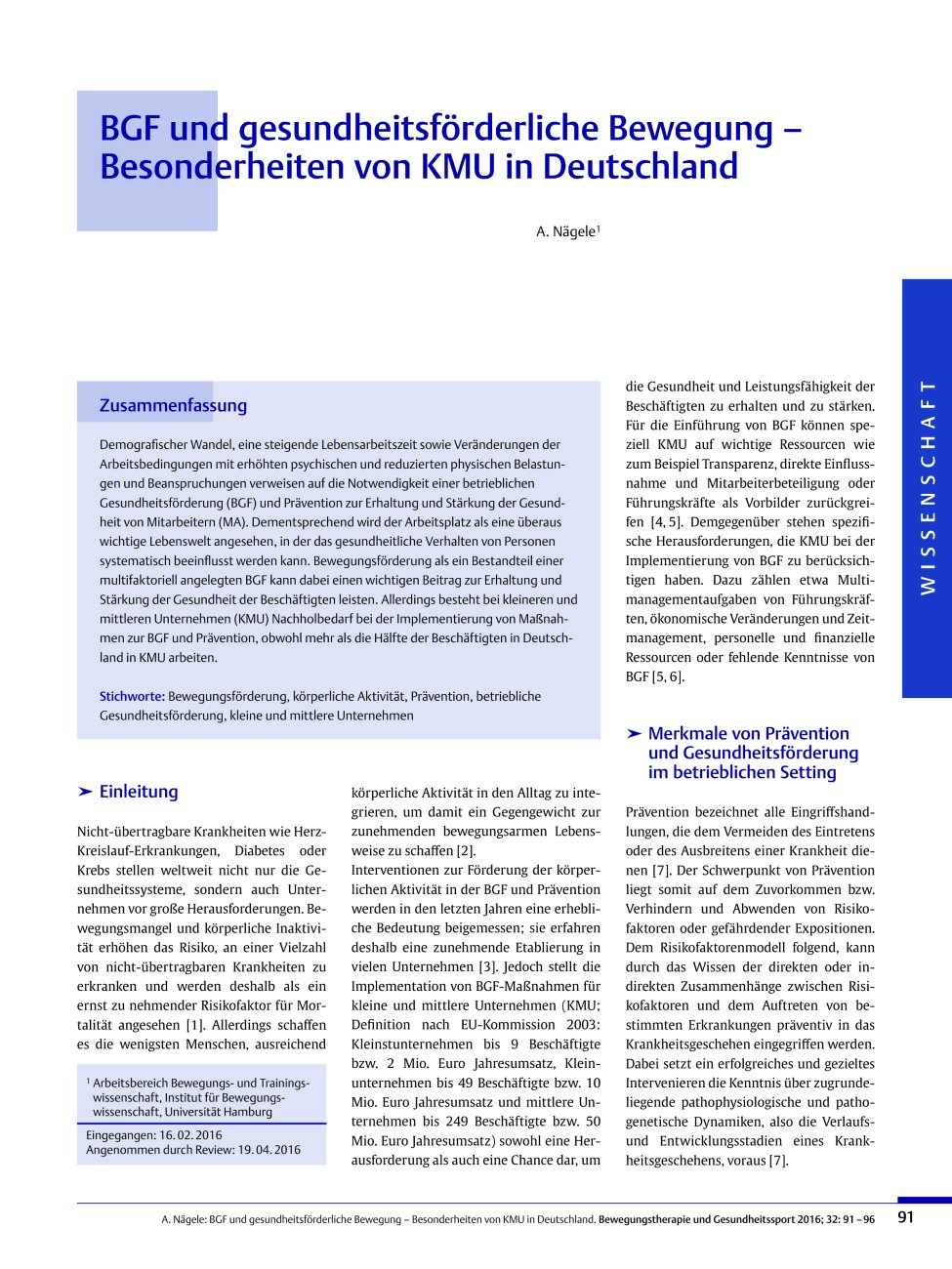 Vorschauseite 1: BGF und gesundheitsförderliche Bewegung – Besonderheiten von KMU in Deutschland