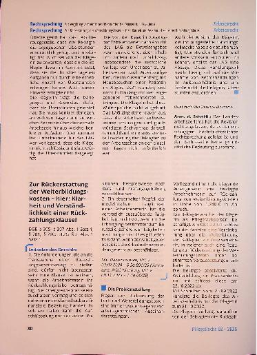 Vorschauseite 1: Zur Rückerstattung der Weiterbildungskosten - hier: Klarheit und Verständlichkeit einer Rück zahlungsklausel