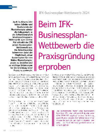 Vorschauseite 1: Beim IFK-Businessplan-Wettbewerb die Praxisgründung erproben.
