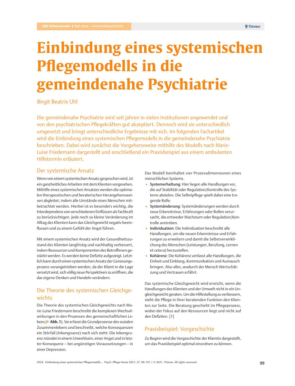Vorschauseite 1: Einbindung eines systemischen Pflegemodells in die gemeindenahe Psychiatrie