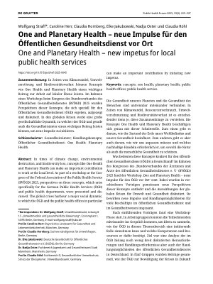 Vorschauseite 1: One and Planetary Health – neue Impulse für den Öffentlichen Gesundheitsdienst vor Ort