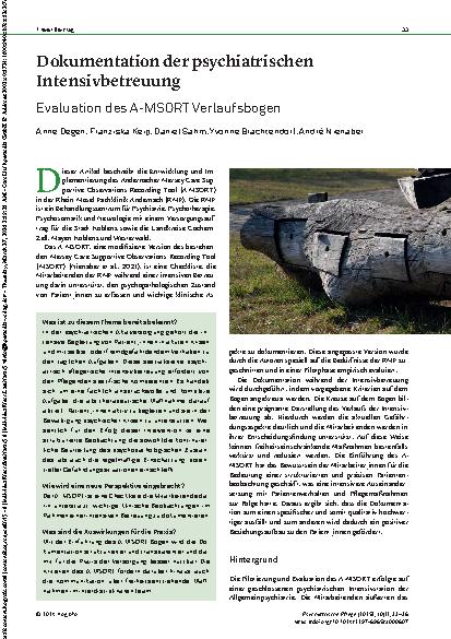 Vorschauseite 1: Dokumentation der psychiatrischen Intensivbetreuung Evaluation des A-MSORT Verlaufsbogen