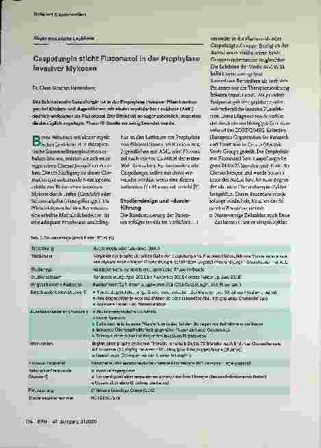 Vorschauseite 1: Caspofungin sticht Fluconazol in der Prophylaxe invasiver Mykosen.