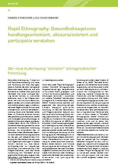 Vorschauseite 1: Rapid Ethnography: Gesundheitssysteme handlungsorientiert, akteurszentriert und partizipativ verstehen