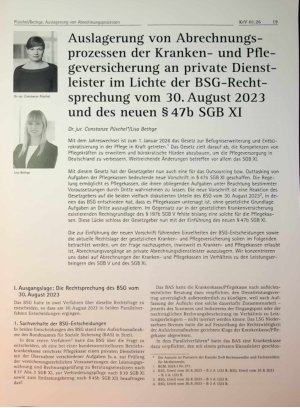 Vorschauseite 1: Auslagerung von Abrechnungsprozessen der Krankenund Pflegeversicherung an private Dienstleister im Lichte der BSG-Rechtsprechung vom 30. August 2023 und des neuen § 47b SGB XI