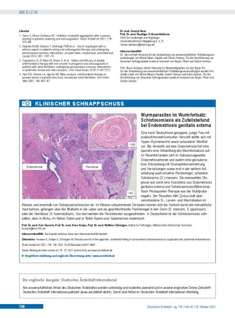 Vorschauseite 1: Wurmparasiten im Wurmfortsatz: Schistosomiasis als Zufallsbefund bei Endometriosis genitalis externa