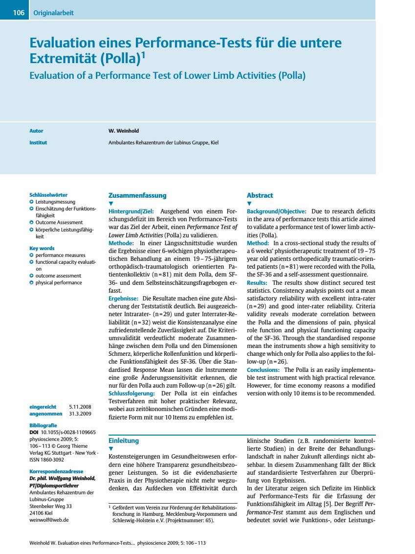 Vorschauseite 1: Evaluation eines Performance-Tests für die untere Extremität (Polla)