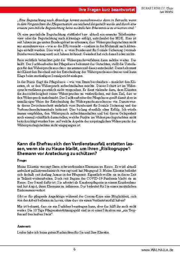 Vorschauseite 6: Bundesgerichtshof: Darf das „Taschengeld“ eines Pflegeheimbewohners gepfändet werden?