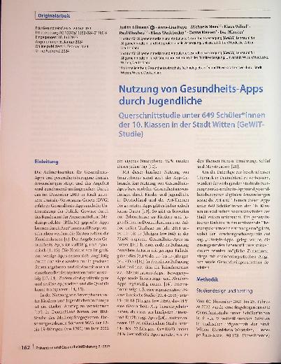 Vorschauseite 1: Nutzung von Gesundheits-Apps durch Jugendliche Querschnittstudie unter 649 Schülerinnen der 10. Klassen in der Stadt Witten (GeWIT-Studie)