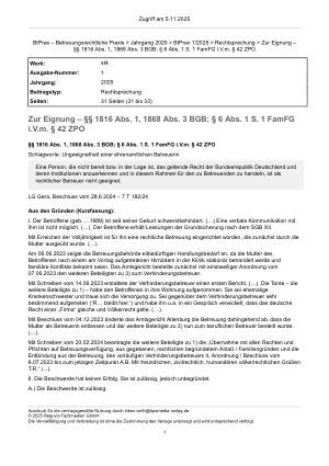 Vorschauseite 1: Zur Eignung – §§ 1816 Abs. 1, 1868 Abs. 3 BGB