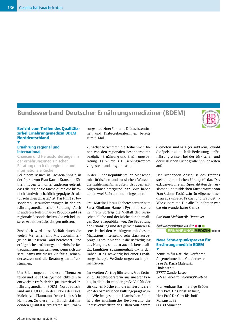 Vorschauseite 1: Bundesverband Deutscher Ernährungsmediziner (BDEM)