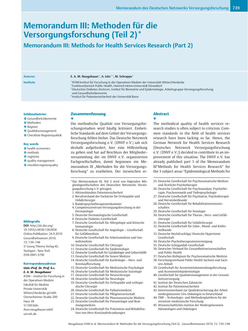 Vorschauseite 1: Memorandum III: Methoden für die Versorgungsforschung (Teil 2)