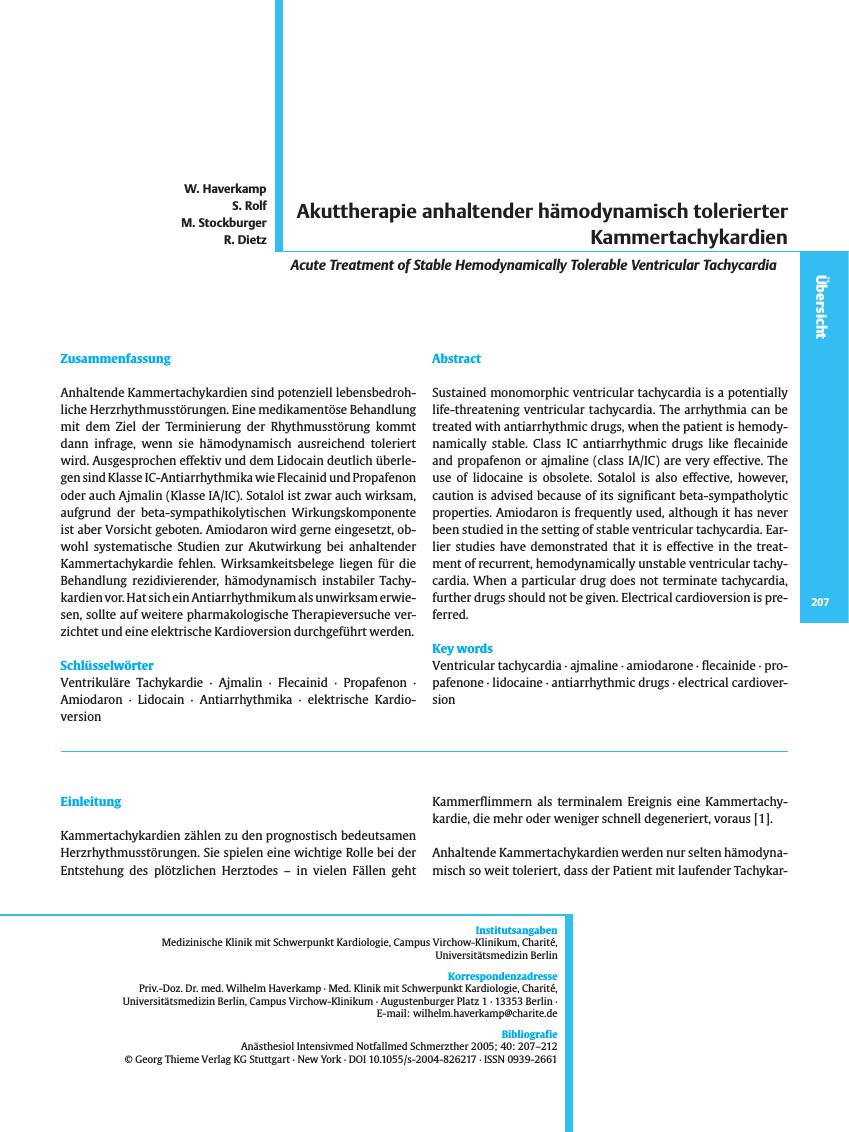 Vorschauseite 1: Akuttherapie anhaltender hämodynamisch tolerierter Kammertachykardien