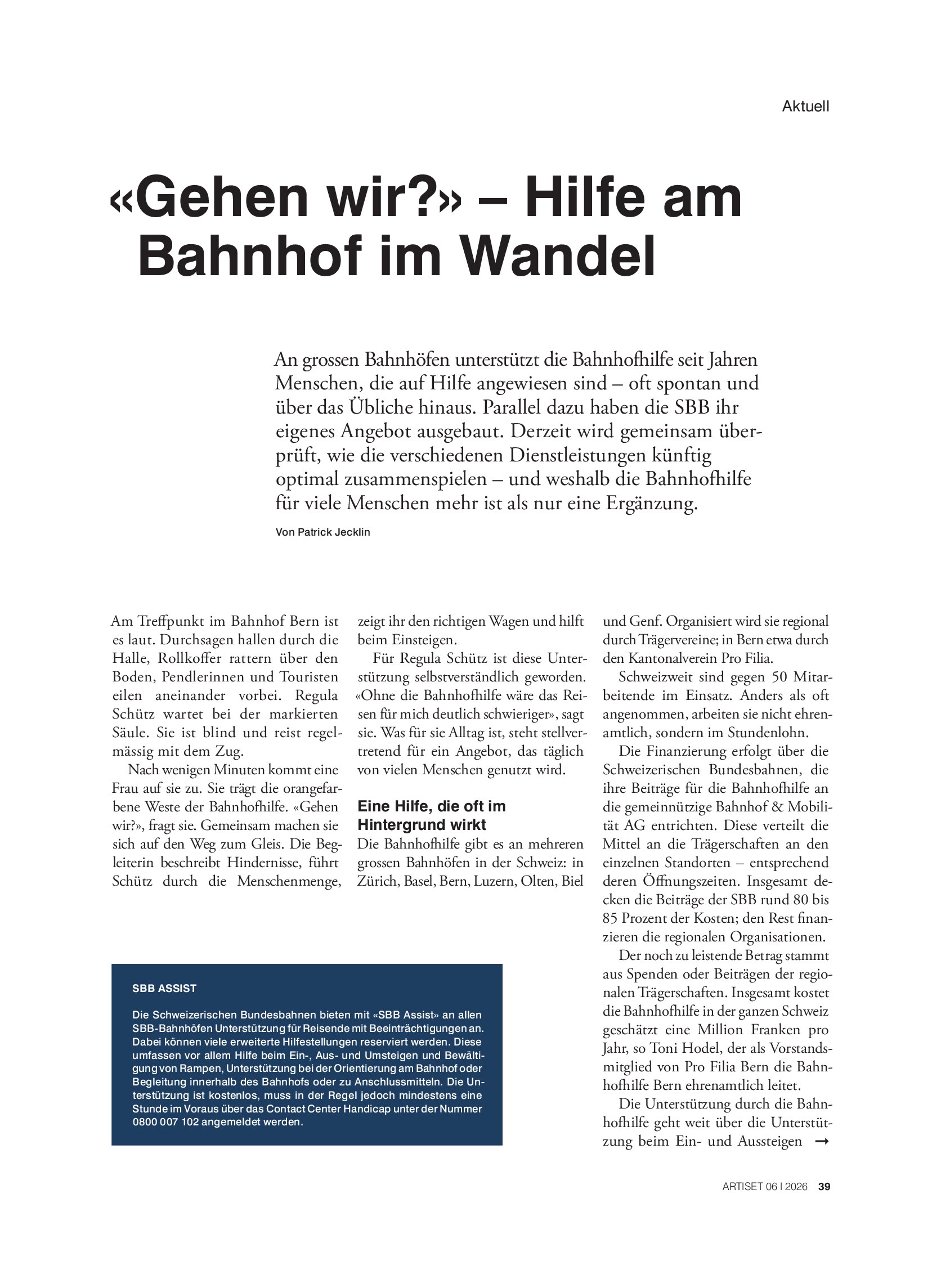 Vorschauseite 1: «Gehen wir?» – Hilfe am Bahnhof im Wandel