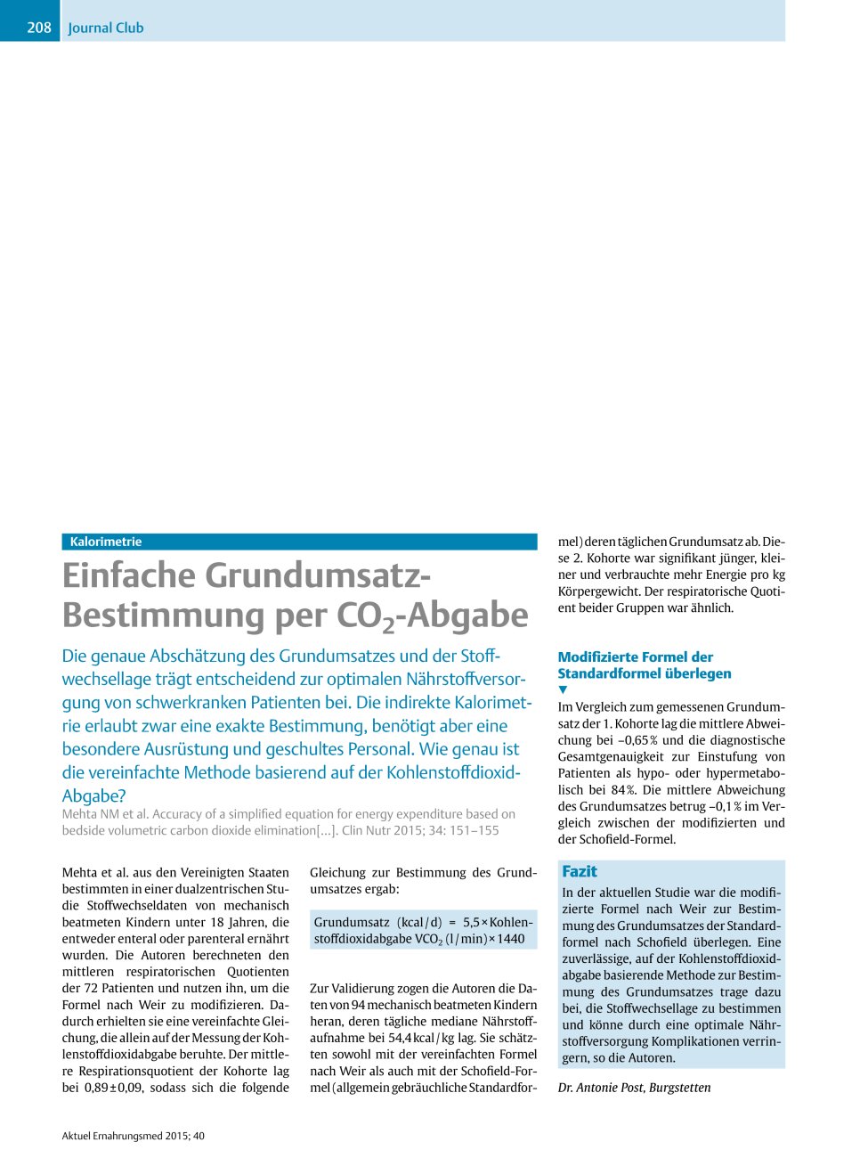 Vorschauseite 1: Kalorimetrie – Einfache Grundumsatz-Bestimmung per CO2-Abgabe