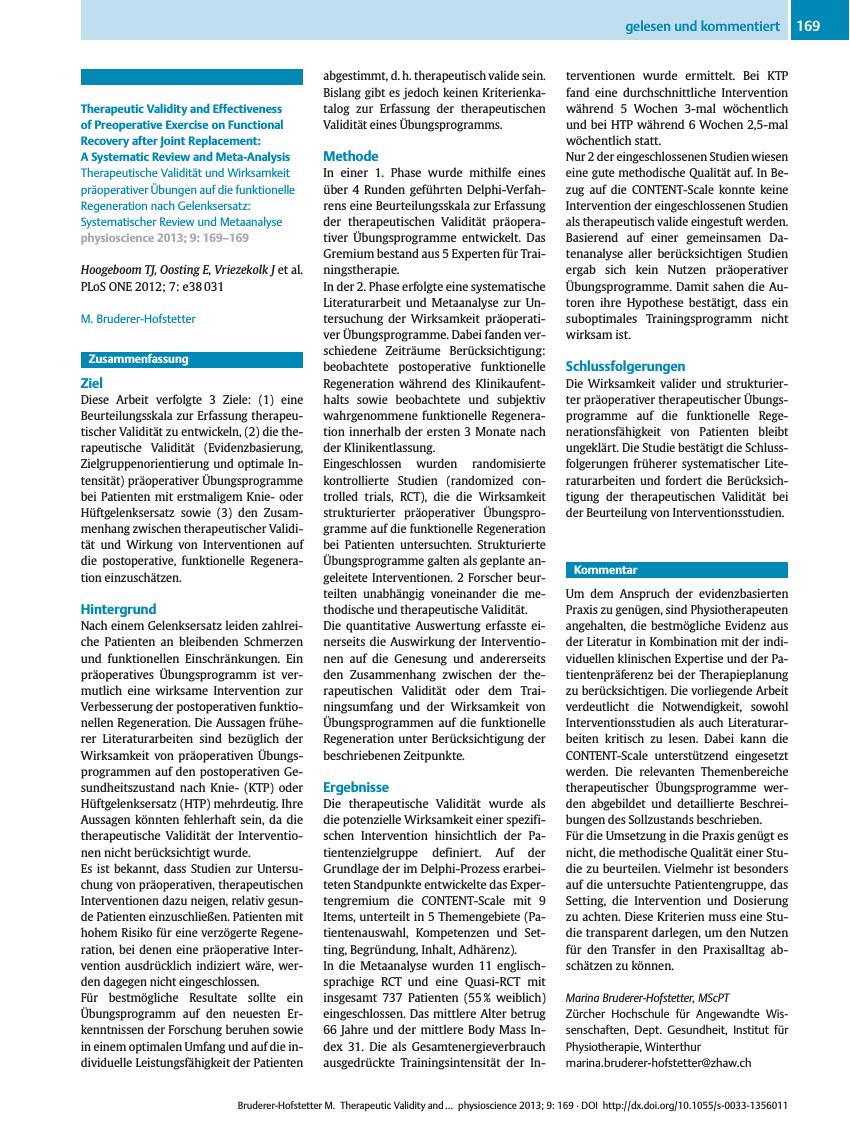 Vorschauseite 1: Therapeutic Validity and Effectiveness of Preoperative Exercise on Functional Recovery after Joint Replacement: A Systematic Review and Meta-Analysis