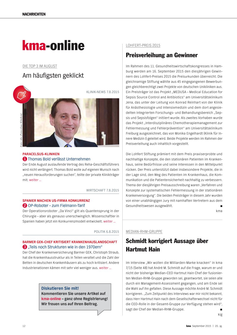 Vorschauseite 1: Schmidt korrigiert Aussage über Hartmut Hain