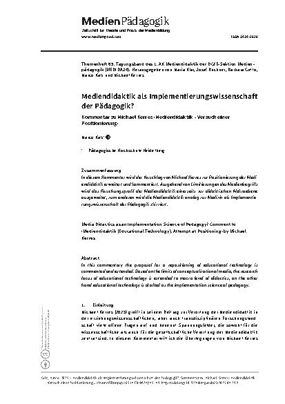 Vorschauseite 1: Mediendidaktik als Implementierungswissenschaft der Pädagogik?