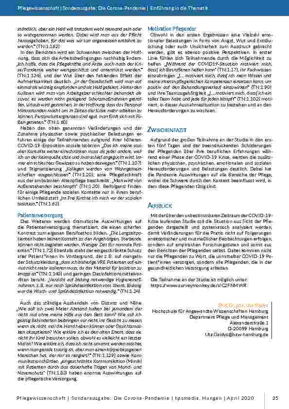 Vorschauseite 3: COVID-19 Pflegestudie: Erfahrungen von Pflegenden während der Pandemie – erste Teilergebnisse