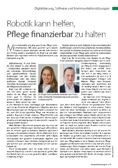 Vorschauseite 2: Robotik kann helfen, Pflege finanzierbar zu halten